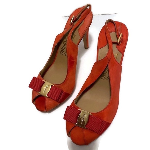 Salvatore Ferragamo red/salmon open toes shoes